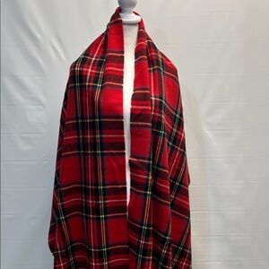 J.Crew Red Tartan Plaid Blanket Scarf Shawl Wrap 79” Classic Holiday